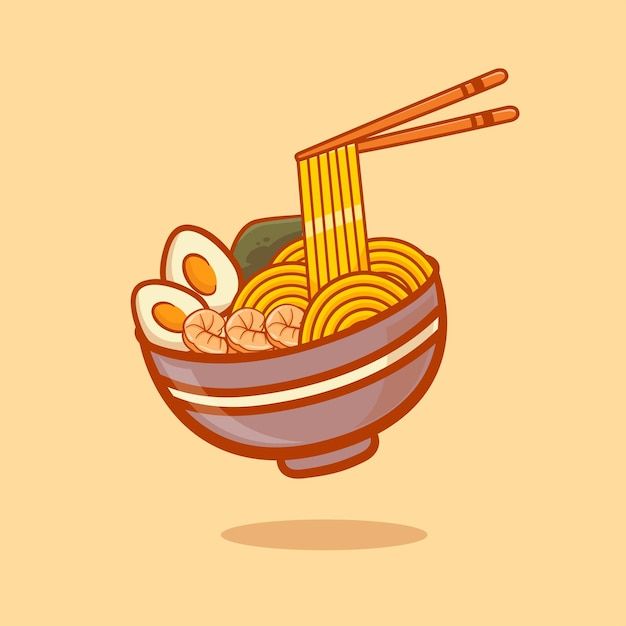 a bowl filled with noodles and chopsticks next to an egg on the side