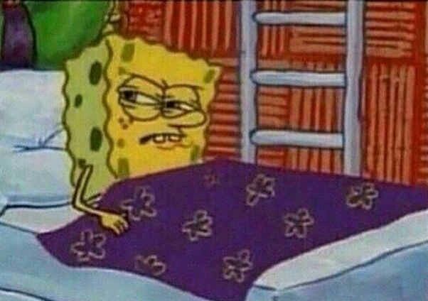 a cartoon character laying in bed with the caption waking up before your alarm