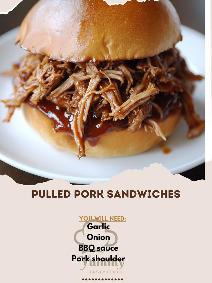 pulled pork sandwiches with bbq sauce on a white plate