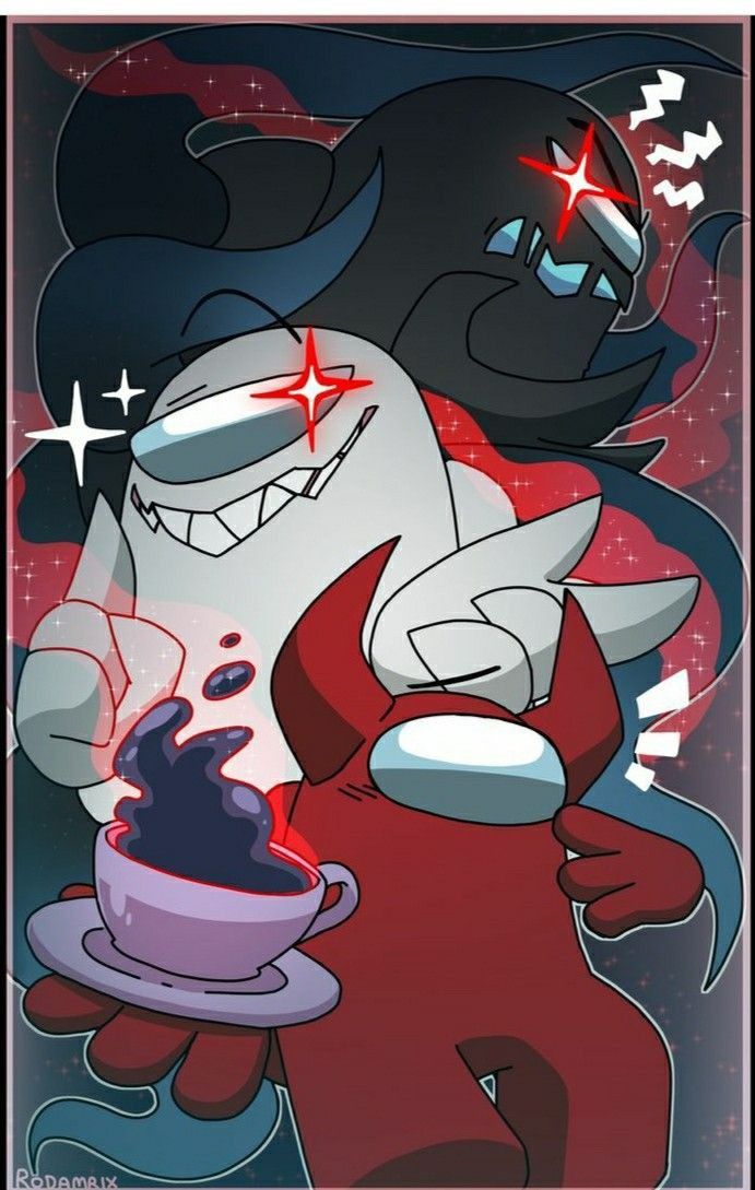 an image of a cartoon character holding a cup and saucer with stars on it