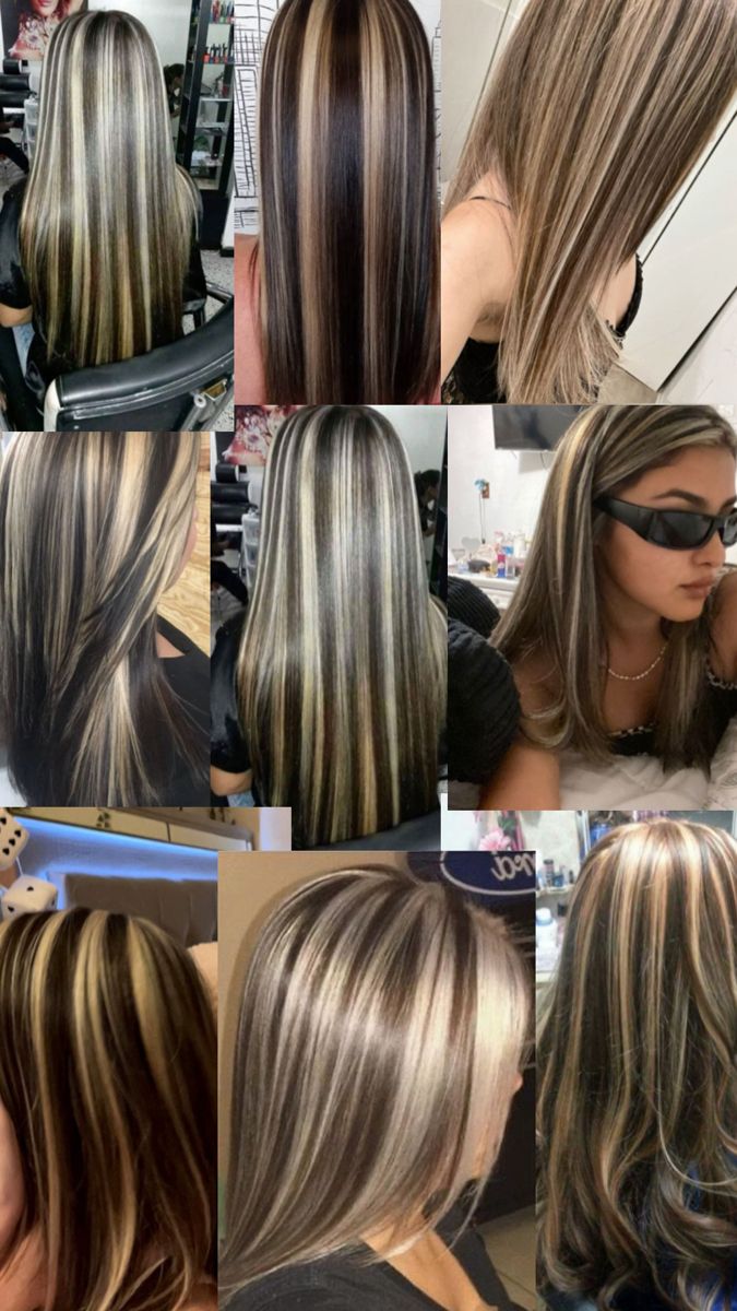 Skunk Highlights, Skunk Hair, Hair Inspiration Long, Hair Color Streaks, Brunette Hair With Highlights, Hair Streaks, Dyed Hair Inspiration, Hairstyles For Layered Hair, Hair With Highlights