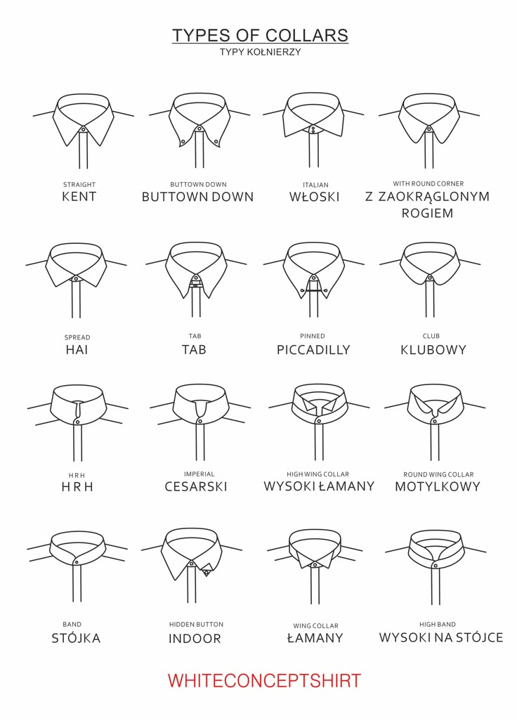 the different types of collars for men and women, with their names in english