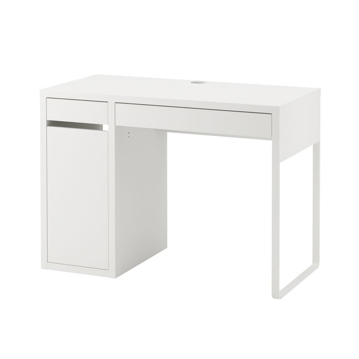 a white desk with two drawers on the top and one drawer at the bottom that is open