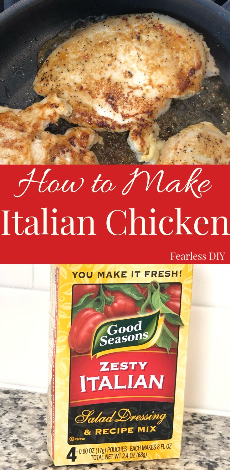 how to make italian chicken in a cast iron skillet with the title overlay