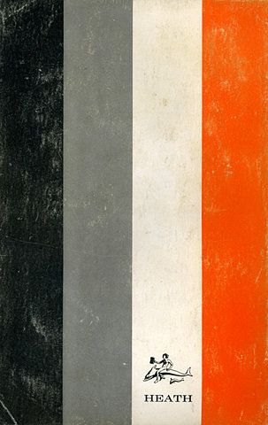 an old book with black, white and orange stripes