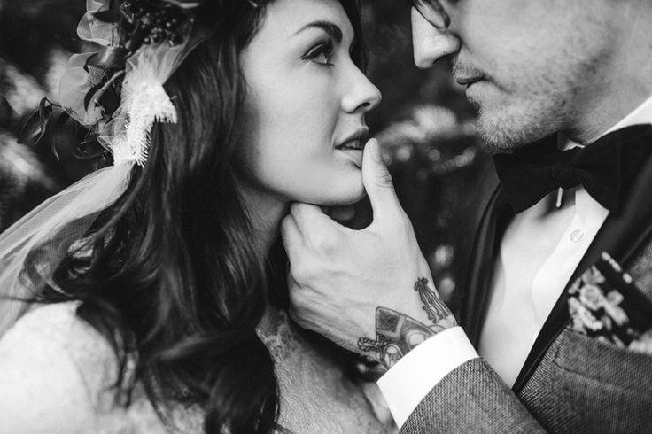 black and white photo of a bride and groom