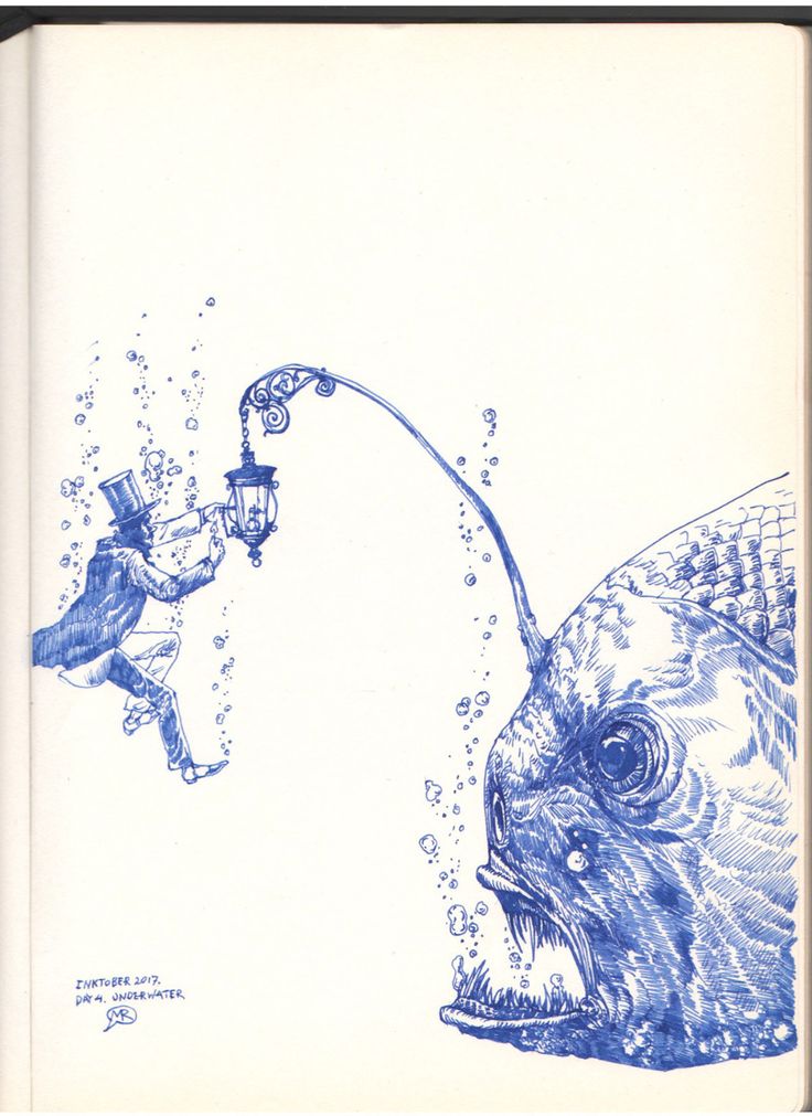 a drawing of a fish being hooked up to a light by a man with a hat