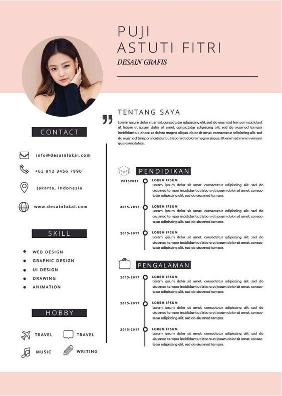 a professional resume template with pink and black accents