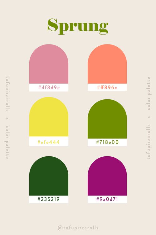 the color scheme for spring is shown in green, pink, yellow and oranges