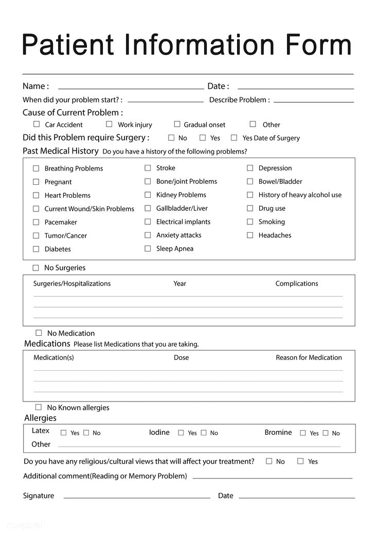 the patient information form is shown in black and white