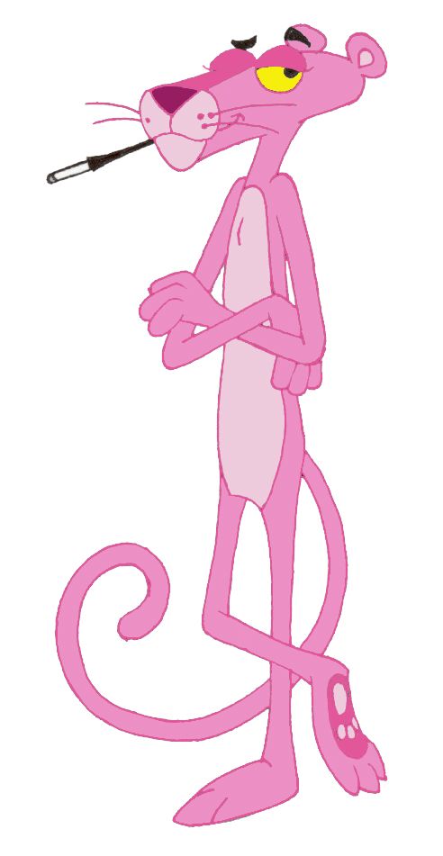 a pink cartoon character holding a paintbrush