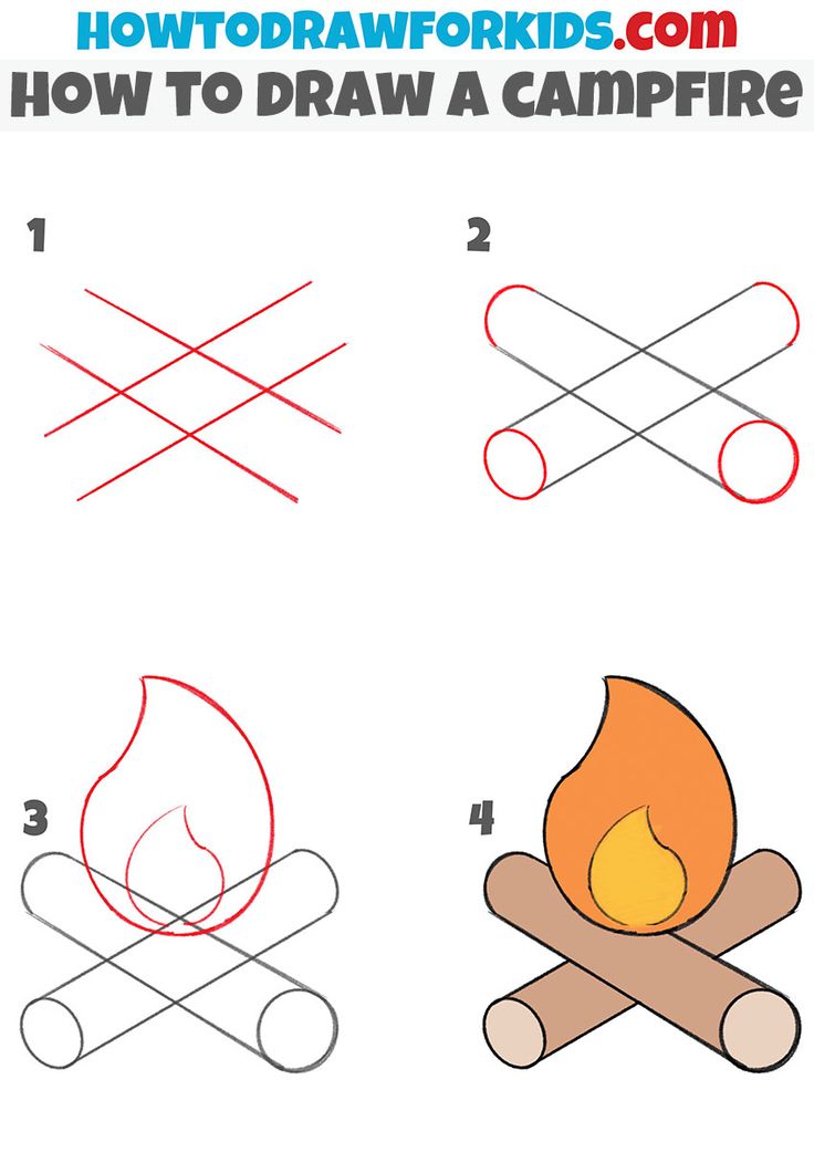 how to draw a campfire step by step instructions for kids and beginners with pictures