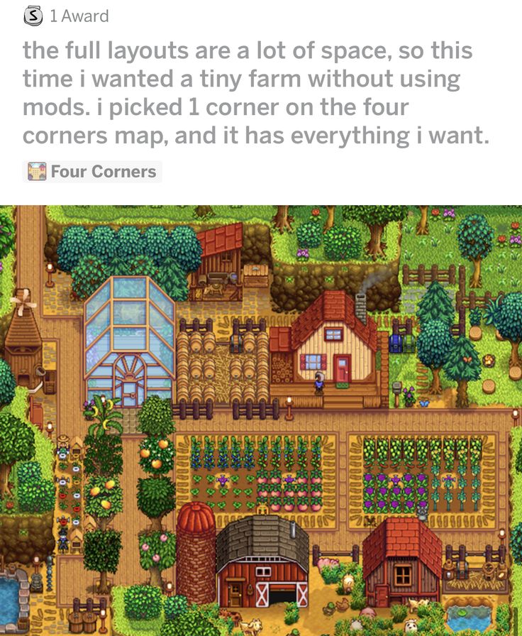 an image of a farm with lots of trees and buildings on it, in the middle of