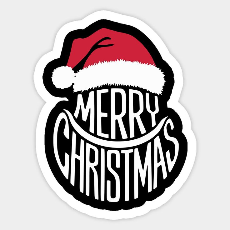 merry christmas sticker with santa's hat on the top and handwritten lettering