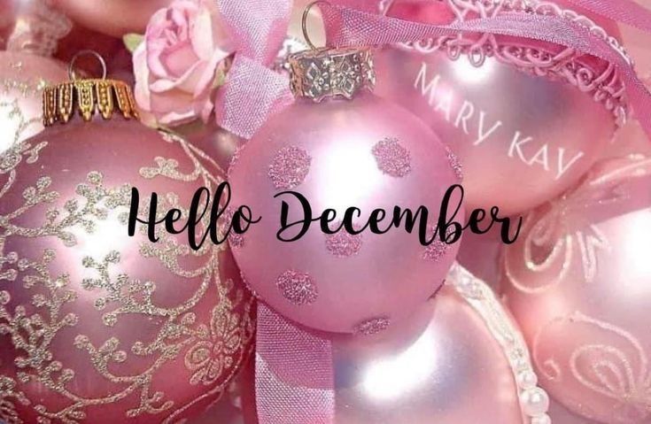 pink christmas ornaments with the words hello december