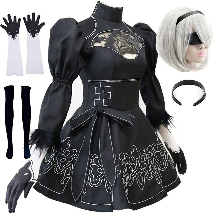 PRICES MAY VARY. Material: 95% Polyester, 5% Linen Includes: Black Dress +Eye patch +Gloves*2 +Belt+Hairpin+Silk stockings*2+Wig Size:XS-3XL Detail design: small folds on the shoulders, good three-dimensional sense, black feathers in the mouth, true restoration of the character image, smooth sewing perfectly. Occasions: Suitable for high quality prom cosplay costumes for halloween, cosplay, graduation party, birthday party, carnival, masquerade, theme party Yorha 2b, 2b Cosplay, Black Party Dresses, Nier Automata, Fancy Party, Halloween Carnival, Cami Crop Top, Cosplay Dress, Girls Party