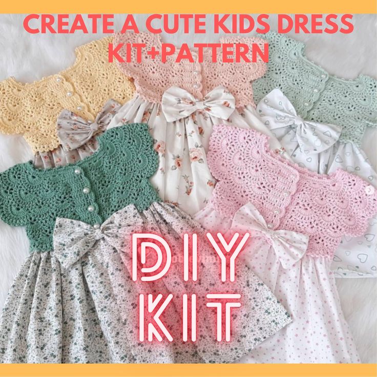 a group of dresses with the words create a cute kid's dress pattern on it