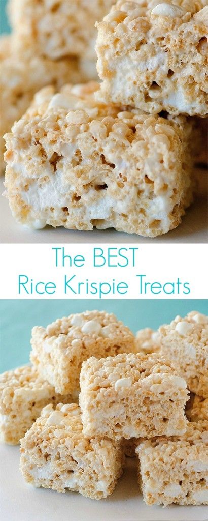 rice krispie treats stacked on top of each other with the words, the best rice krispies treats