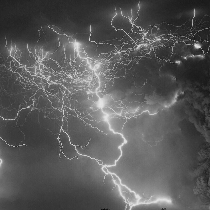 black and white photograph of lightning in the sky