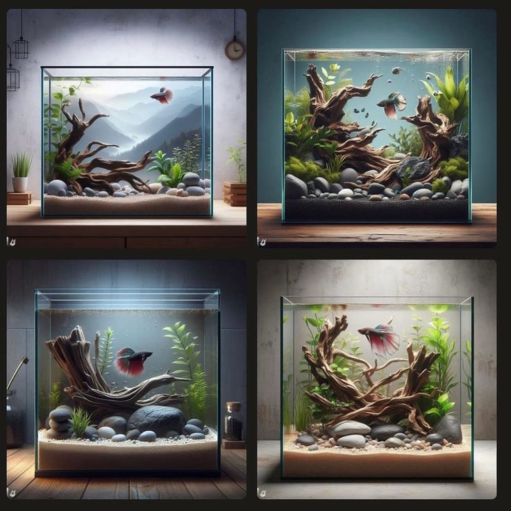 four different types of fish in an aquarium