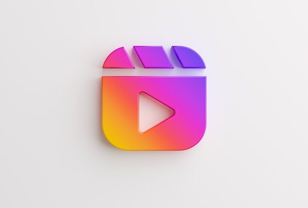 the play button on an app icon is shown in rainbow colors, with a white background