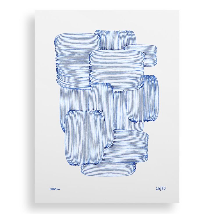 a blue drawing on white paper that looks like it has been made from yarns