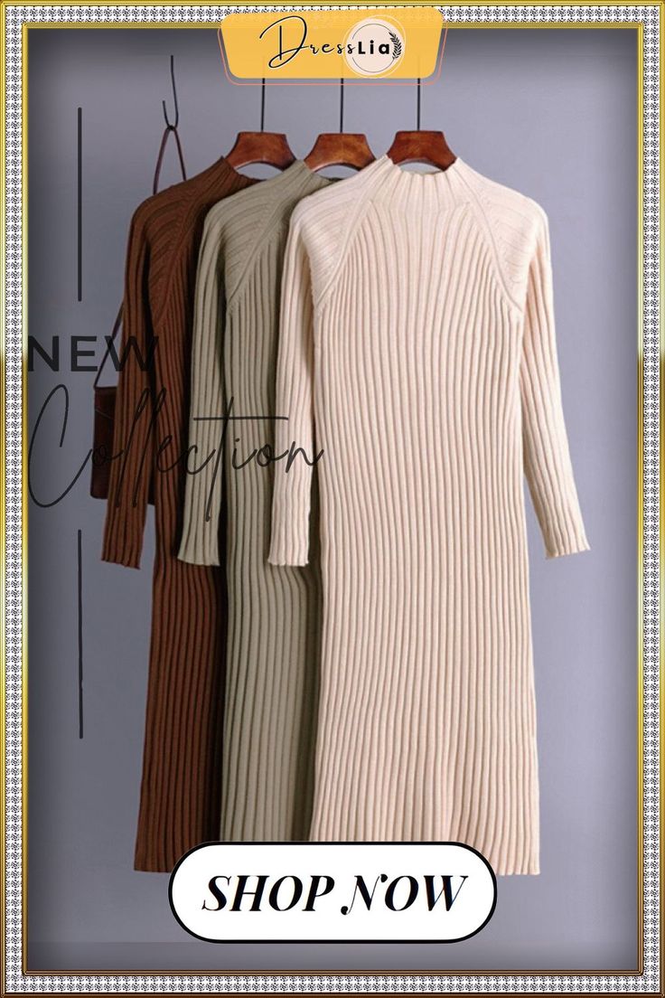 Women Clothing Autumn Winter New Korean Half High Collar Sweater Slim Fit with Underlay Knitted Dress Streetwear White Dress Winter Ribbed Beige Dress, Beige Knitted Long Sleeve Dress, Beige Knitted Winter Dress, Winter Beige Knitted Dress, Long Beige Ribbed Sweater Dress, Long Ribbed Beige Sweater Dress, Beige Stretch Knitted Sweater Dress, Beige Stretch Long Dress, Long Ribbed Beige Dress