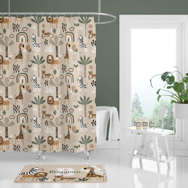 Mod Safari Bathroom Collection - gender_boy, Mod Safari, Theme_Jungle Safari Themed Bathroom, Gender Neutral Bathroom For Kids, Kids Bathroom Decor Boys, Neutral Kids Bathroom, Gender Neutral Kids Bathroom, Safari Bathroom, Kid Bathroom, Bathroom Theme, Nursery Decor Safari