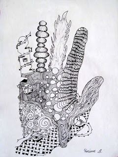 a black and white drawing of a corn on the cob with many things in it