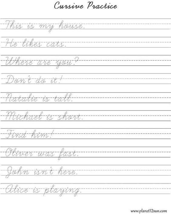 cursive practice worksheet with handwriting