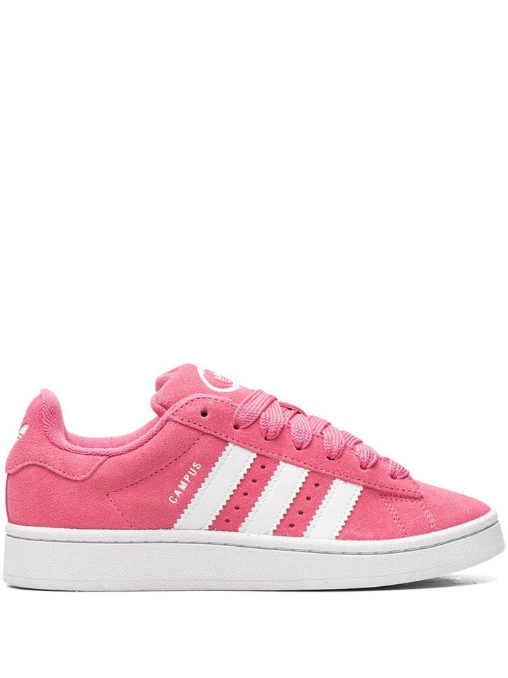 hot pink/white calf suede signature 3-Stripes logo logo-debossed tongue round toe front lace-up fastening branded heel counter branded insole flat rubber sole These styles are supplied by a premium sneaker marketplace. Stocking only the most sought-after footwear, they source and curate some of the most hard to find sneakers from around the world. Adidas Campus 00s Pink, Campus 00s Pink, Addias Shoes, Pink Nike Shoes, Shoes For School, Adidas Campus 00s, Back To School Shoes, Preppy Shoes, Pretty Shoes Sneakers