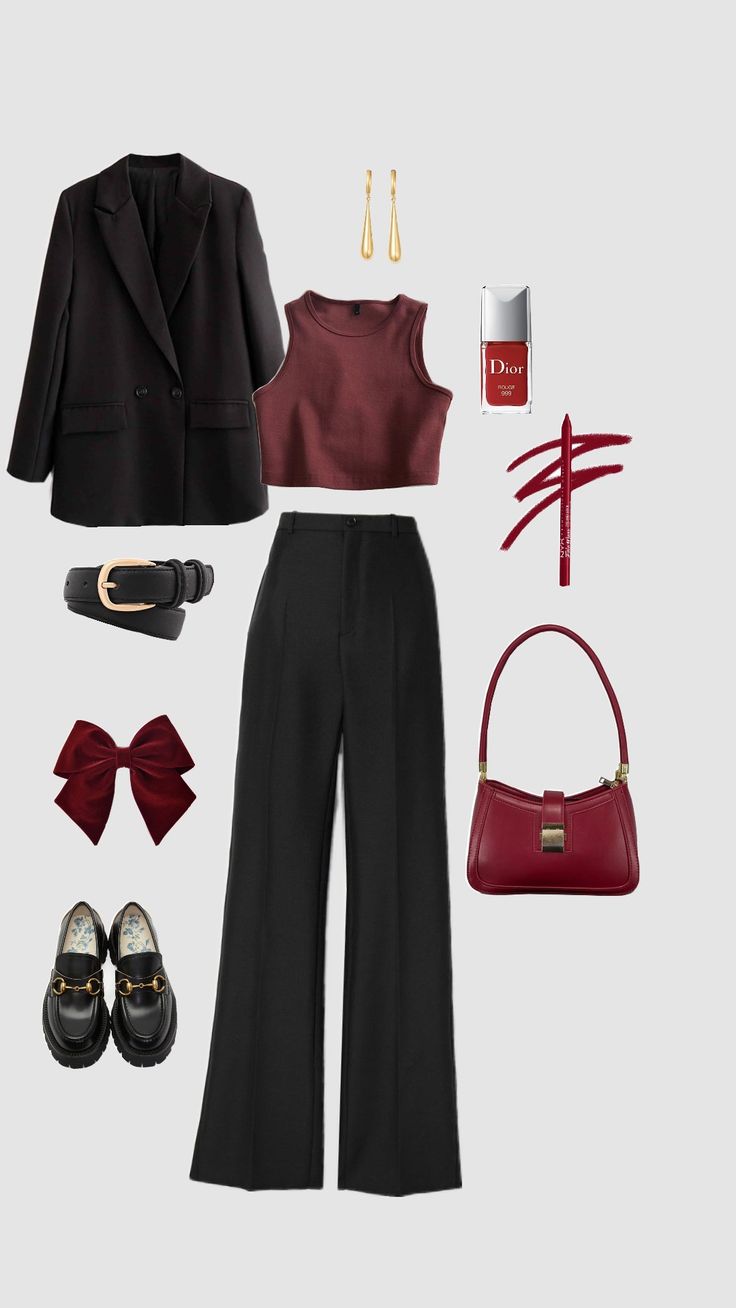 #redoutfit #wine Wine Red Outfit Ideas, Sweet Outfits, Wine Shoes, Wine Mixers, Maroon Outfit, Office Girl, Birthday Girl Quotes, Outfit Dinner, Outfits Modest