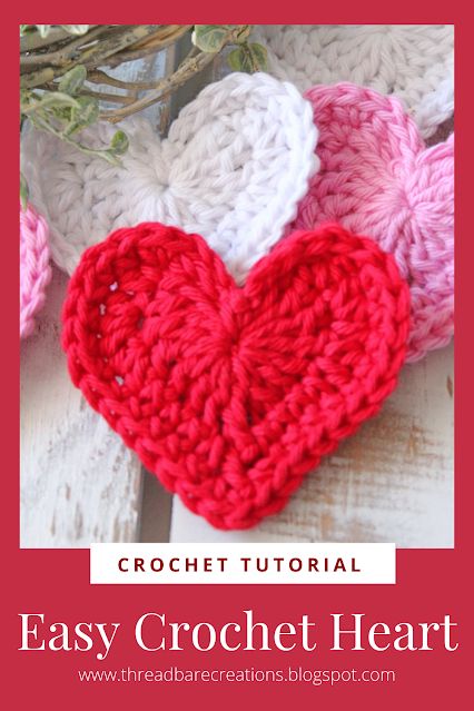 crochet heart with text overlay that says easy crochet heart