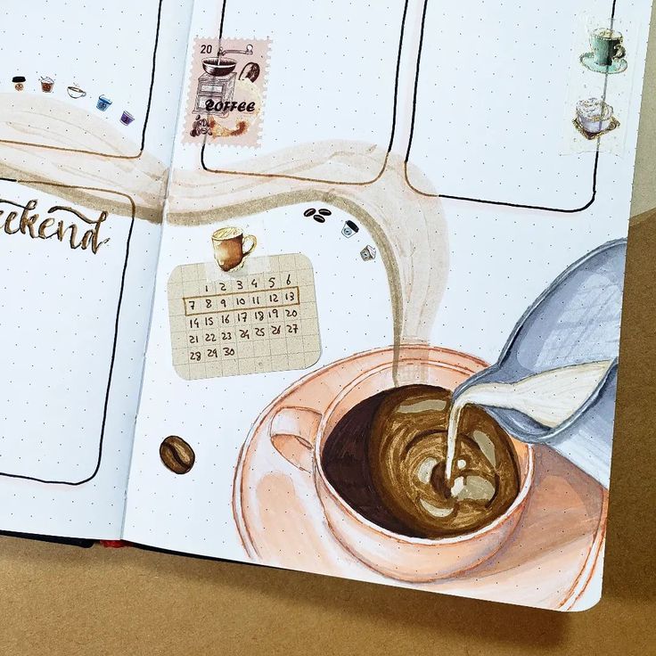 Cozy Bujo Theme, Unique Bujo Page Ideas, Coffee Scrapbook Ideas, Coffee Bullet Journal, Coffee Scrapbook, Journal 2024, Bullet Journal Paper, Bullet Journal Hacks, Bulletin Journal Ideas