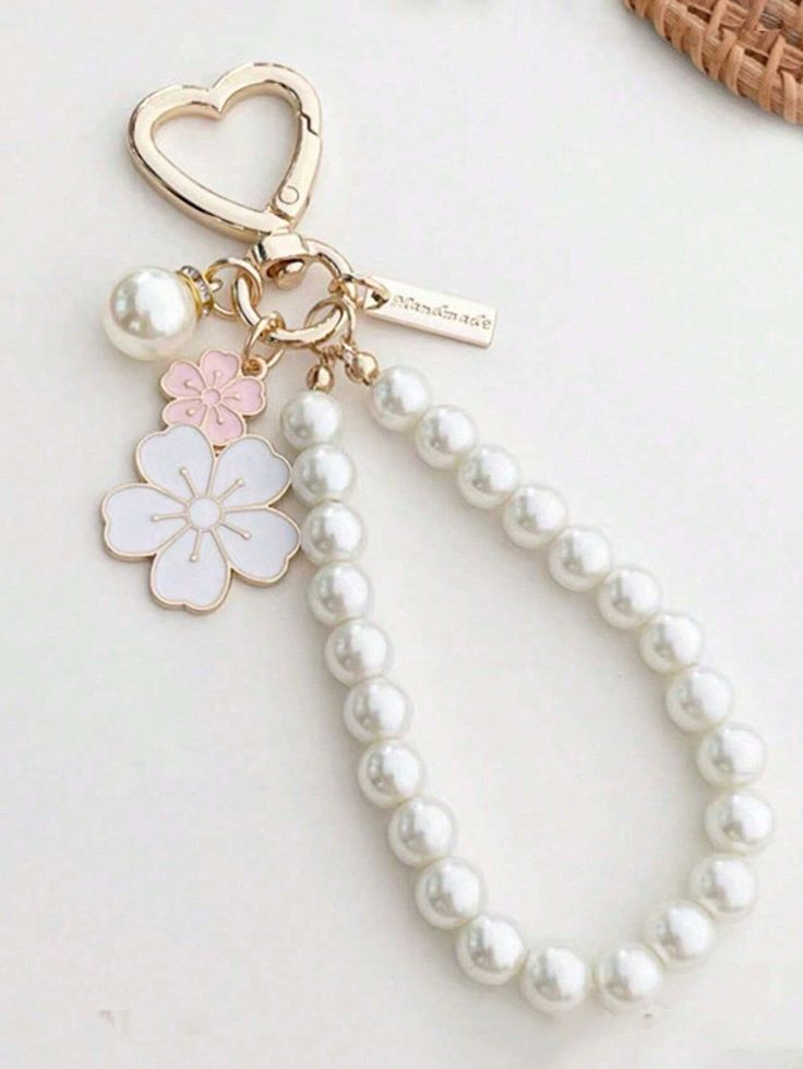 1pc Flower Pattern Alloy Pearl Bracelet Keychain Wallet Pendant Double Flower Alloy Keychain Pendant Cute Small White Flower Letter Pearl Accessories Earphone Set Bag Pendant Wristband Keychain Pearl Flower Keychain Wallet Pendant Suitable For Women Daily Use Multicolor    Zinc Alloy Geometric,Letter,Plaid,Plain,Striped,Plants    Bag Accessories, size features are:Bust: ,Length: ,Sleeve Length: Wrist Keychain Bracelets, Pretty Keychains, Beaded Keychains Patterns, Beads Keychain, Pandora Bracelet Designs, Cute Keychains, Pink Keychain, Keychain Bracelet, Flower Keychain