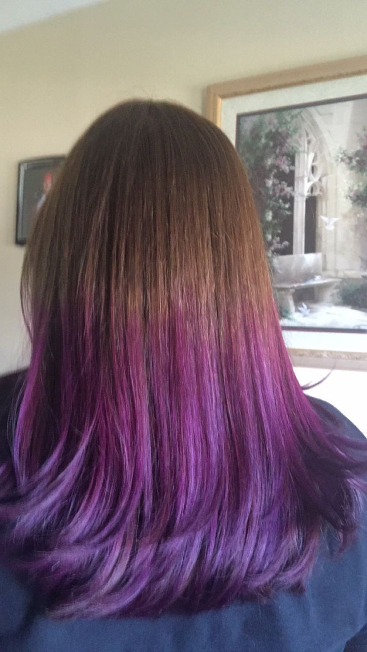 Brown Hair With Purple Ends, Brown To Purple Ombre Hair, Brown To Purple Ombre, Purple Brown Hair, Purple Bob, Purple Ombre Hair, Dyed Hair Inspiration, Purple Ombre, Hair Colour