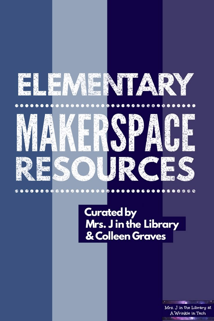 the cover of elementary makerspace resources, with blue and purple stripes in the background