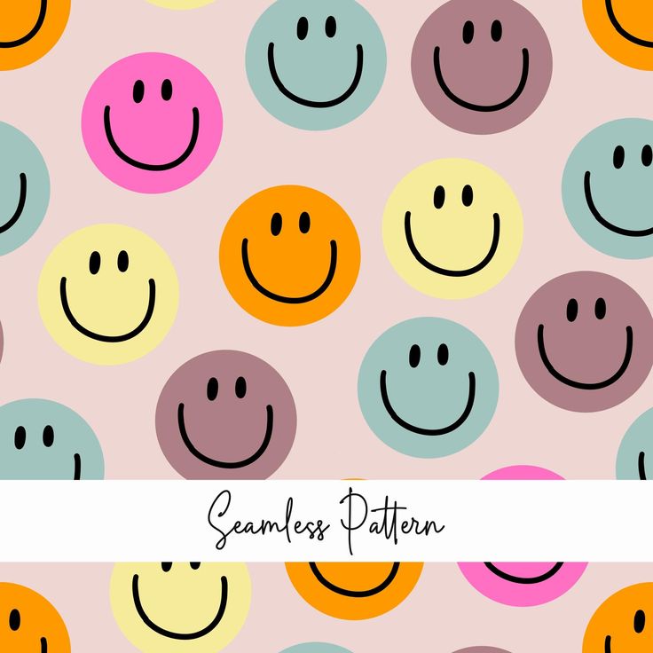 an image of colorful smiley faces on a pink background with the words seamless pattern