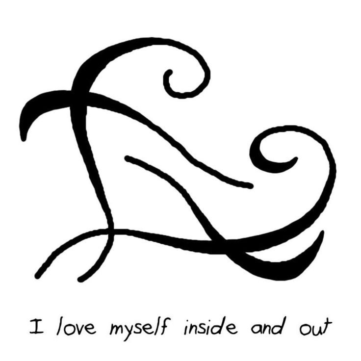 the words i love myself inside and out written in black ink on a white background