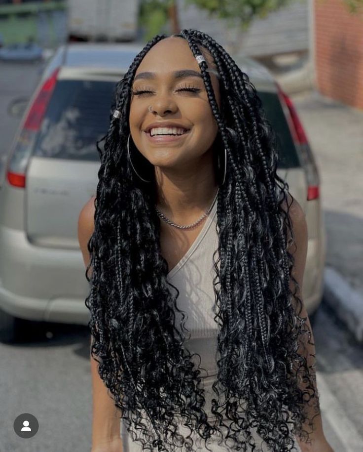 Angel Box Braids, Goddess Braids Big, Godness Braids, Goddess Braids Long, African Box Braids, Box Braids Goddess, Goddess Braids Natural Hair, Curly Box Braids, Edgy Long Hair