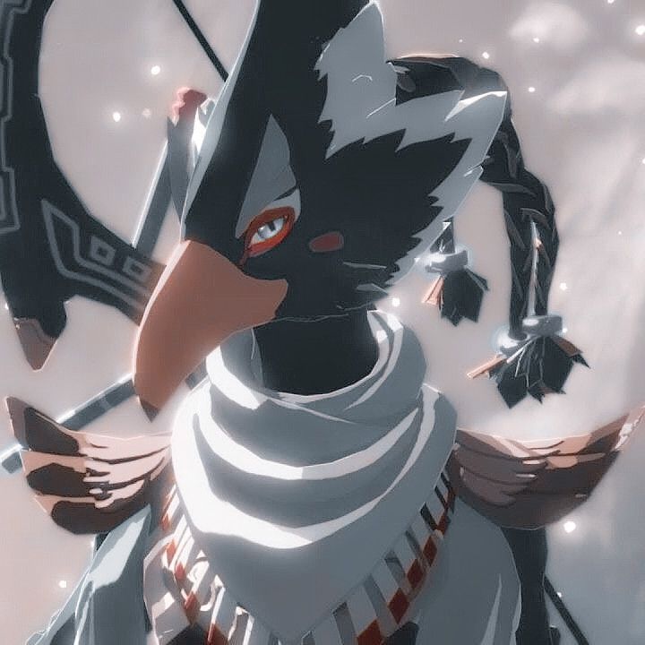 an animated bird with red eyes and black wings