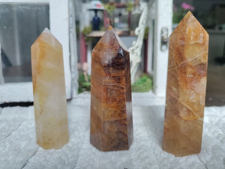 "💛 Golden Healer Towers 💛               ✨ For Sale✨ Beautiful Golden Healer Quartz Towers. Great color 3\"-3 3/8\" tall, $15 a piece shipping and Local Pickup both available.  Chakras: Solar Plexus, Sacral and Root  Planets: Earth Zodiacs: All 12 signs  Elements: Fire and Earth \"Golden Healer Quartz is a type of Quartz with iron oxide inclusions that crystallizes in the form of masses, prismatic points, druzy, and needle-like formations. The color depends on the amount of Iron within the Quartz, with specimens ranging from a golden yellow to a dark brown. Golden Healer Quartz activates your lower three chakras and helps ground these energies down to the physical plane. The Iron inclusions serve as an extremely strong Earth stone of manifestation and power. The Quartz it is encased in on Signs Elements, Golden Healer Quartz, Golden Healer, 12 Signs, Solar Plexus, Iron Oxide, Golden Yellow, Golden Brown, Crystal Items