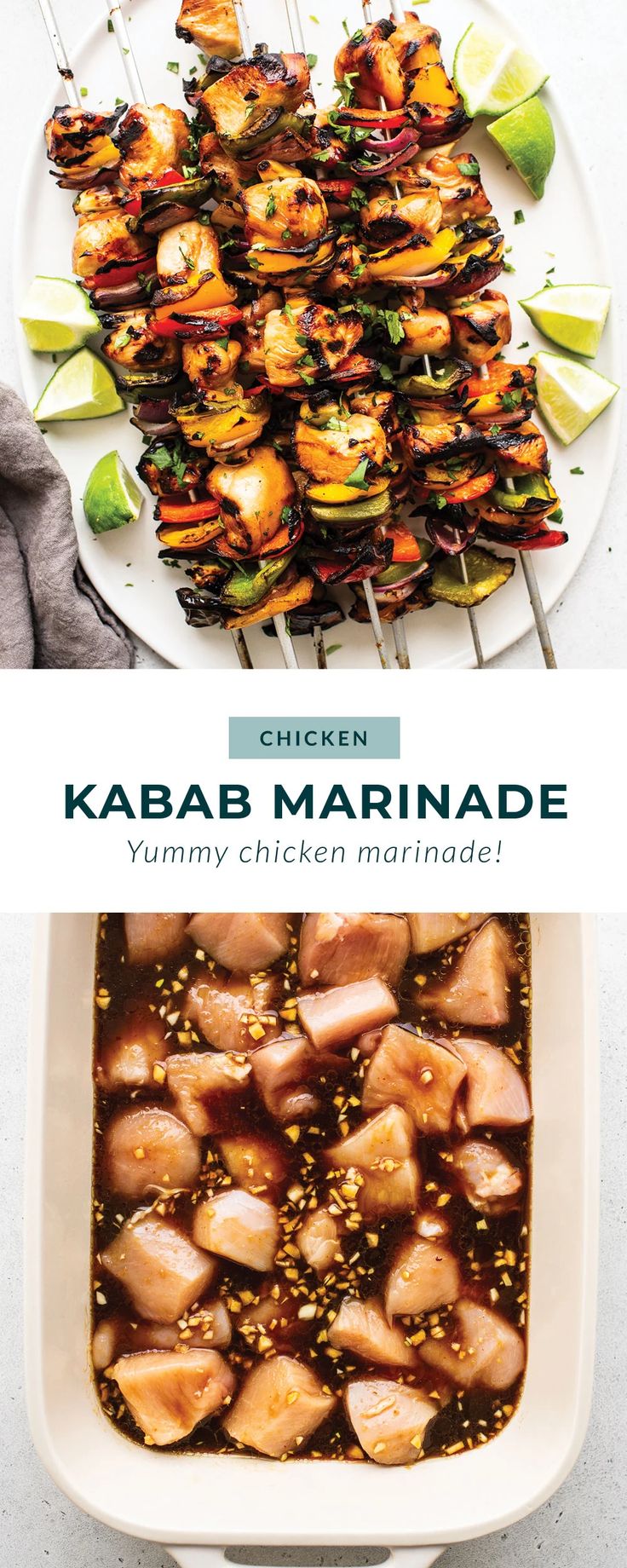 chicken kabab marinade is served on skewered skewers