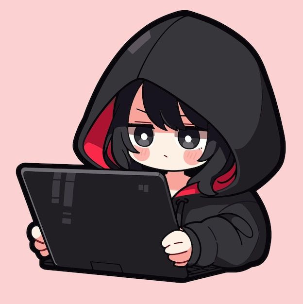 an anime character using a laptop computer