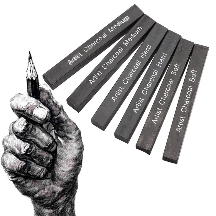 a drawing of a hand holding a pencil in front of seven black and white erasers