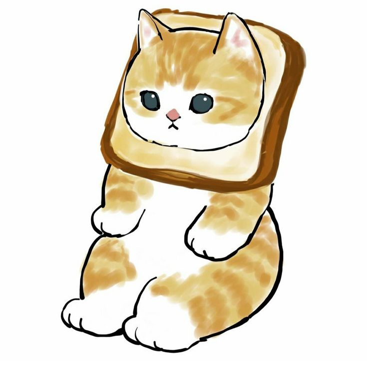 an orange and white cat sitting on its back with a piece of bread in it's paws