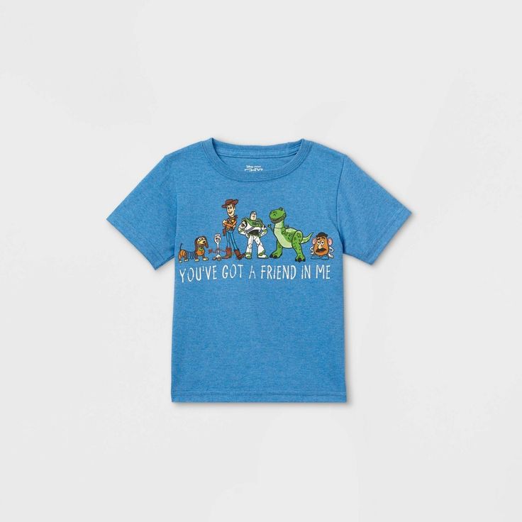 Fun will have another definition when you dress him in the Friend In Me Short-Sleeve Graphic T-Shirt from Toy Story. Made from a lightweight fabric, this toddler boys' short-sleeve T-shirt fills his warm-weather days with cool comfort. Fashioned in a blue hue, it features a graphic of his favorite Toy Story characters? from Slinky Dog, Woody, Buzz Lightyear, Forky, Rex and Mr. Potato Head? and the phrase "You've Got a Friend in Me" across the chest, making it an instant favorite in no time. Grea Birthday Boy Toy Story Shirt, Toy Story Themed Disney Shirts, Toy Story Tshirts, Toy Story T Shirt, Toy Story Shirt For Kids, Boy Disney Shirts, Disney Park Outfit, Slinky Dog, Toddler Boy Toys