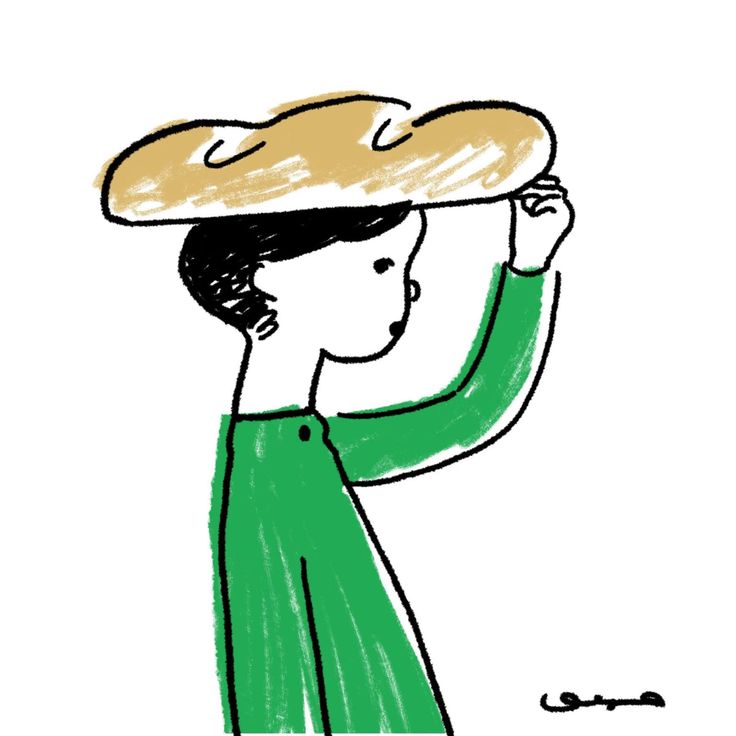 a drawing of a person with a bag on their head, looking up at the sky