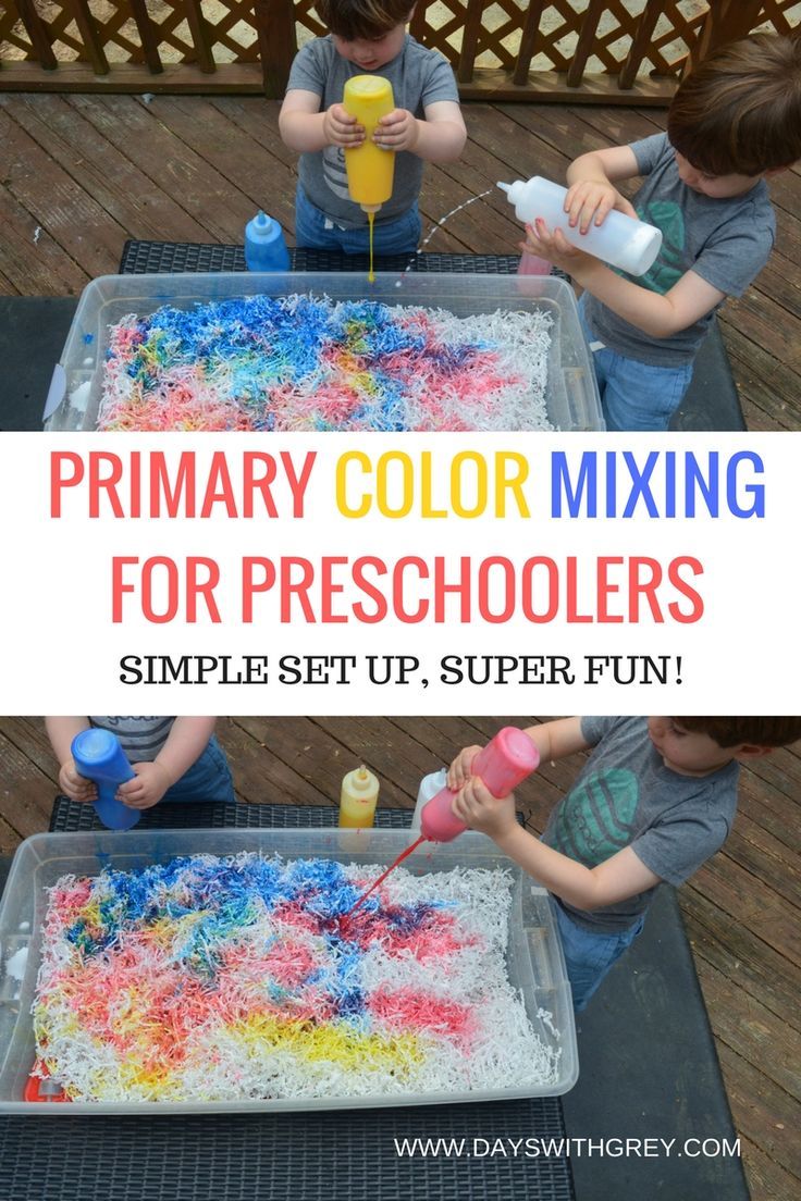 two children are playing with colored mixing for preschoolers to make their own art project