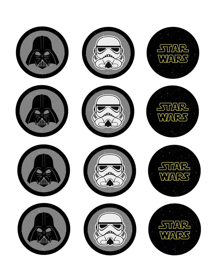 star wars stickers are shown in black and white